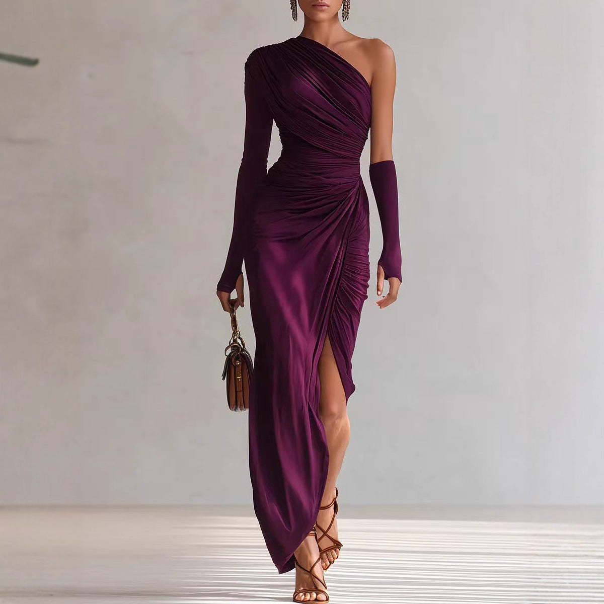 Textured Long-sleeved Elegant French-style Dress For Women