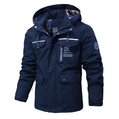 Men's Outdoor Casual Shell Jacket Sports Hooded Fleece Jacket Coat