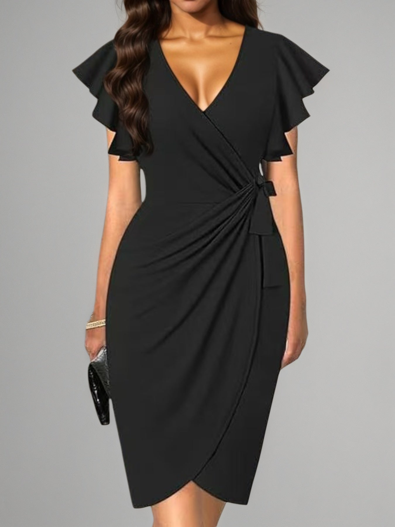 Middle Eastern New Women’s Deep V-neck Pleated Sleeve Tight Casual Fashion Dress