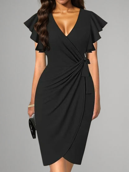 Middle Eastern New Women’s Deep V-neck Pleated Sleeve Tight Casual Fashion Dress