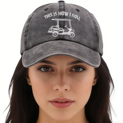 2pcs This Is How I Roll Golf Cart Hat, Funny Golfers Adjustable Cotton Denim Baseball Cap For Men Women