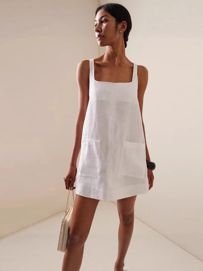 Stylish Versatile Loose-fitting Solid-color Slip Dress With Pockets