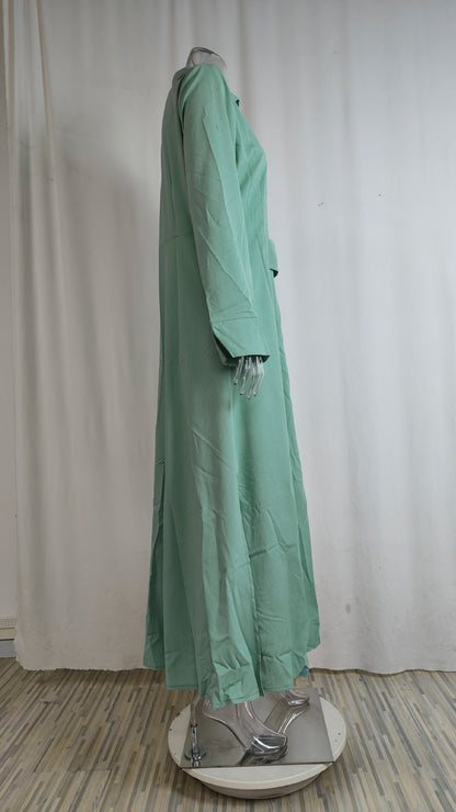Women's Elegant Tied Solid Color Waisted Long-sleeved Shirt Dress