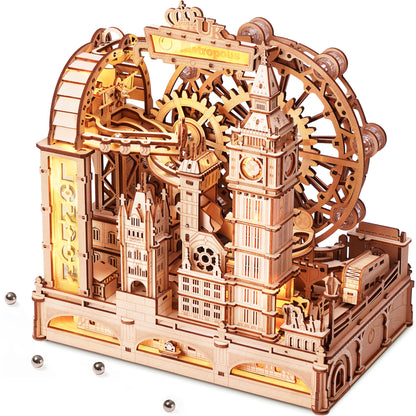 ROKR 3D Wooden Puzzle Marble Track - London City Model With LED Lights, 431-Piece Mechanical Building Set, Perfect For DIY Educational Engineering Art Gifts For Adults And Teens