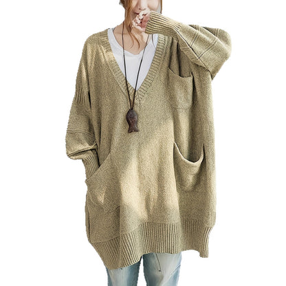 Loose-fitting V-neck Long Sleeves Outerwear Sweater