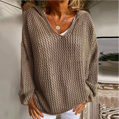 Sun Protection Knitted Hooded Sun Protection Clothing Hooded Thin Loose Sweater