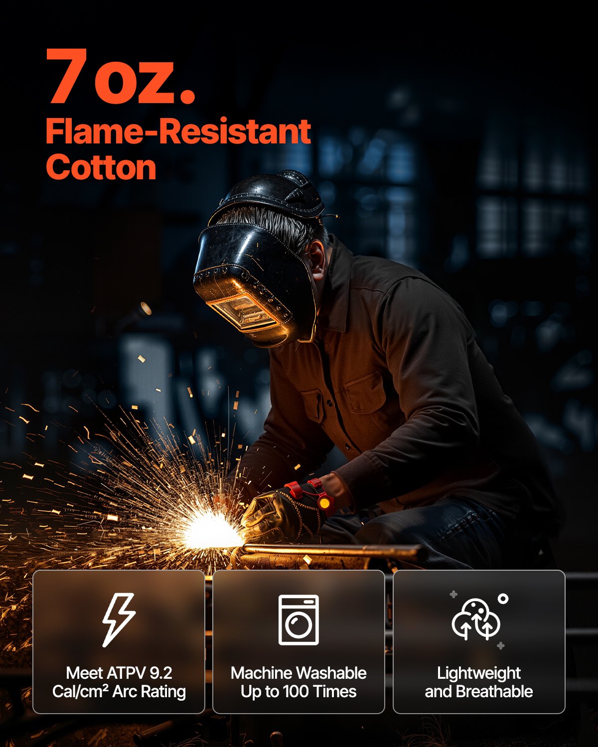 Flame Resistant Welding Jacket, 7oz. FR Shirts For Men, Machine Washable Cotton Heat-Resistant Welding Shirt, Meets ATPV 9.2 Cal/cm² Arc Rating - XXL Size