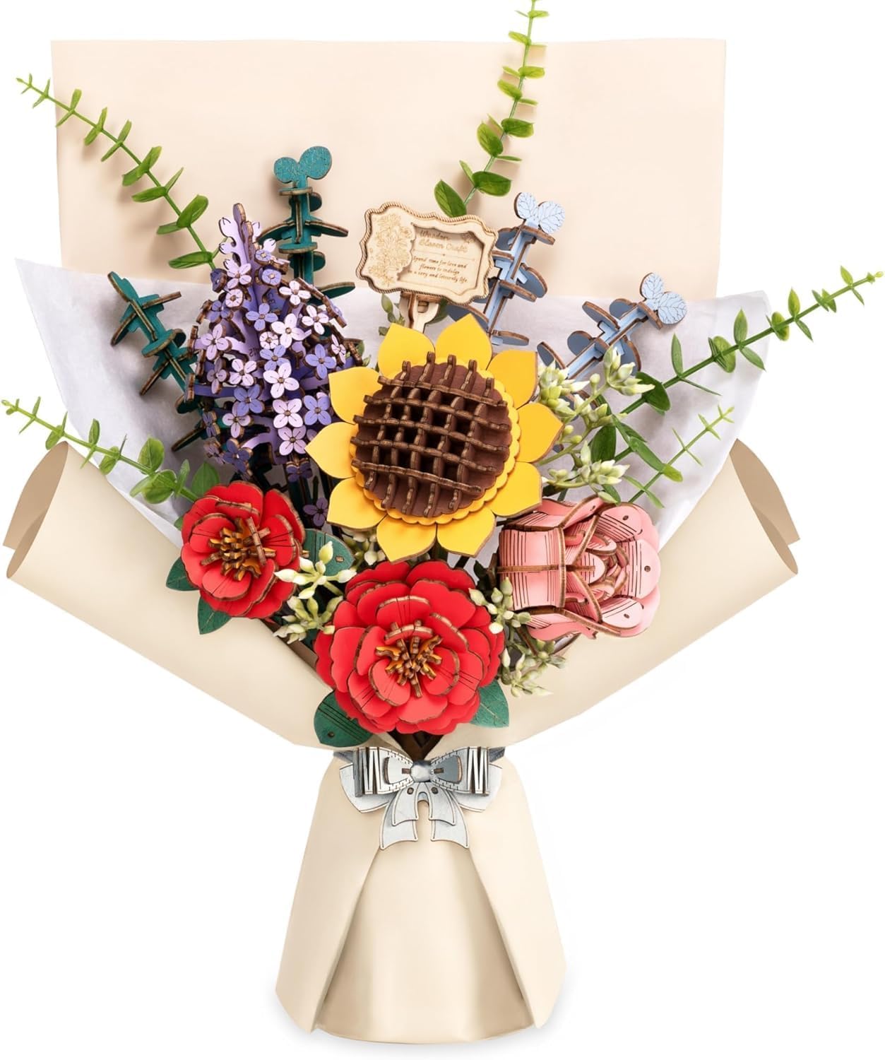 ROBOTIME Flowers 3D Wooden Puzzle Model Kits For Adults To Build, Artificial Flowers For Decoration, Home Decor Accessories Living Room, Gifts For Women On Valentine's Day, Flower Bouquet TW01H