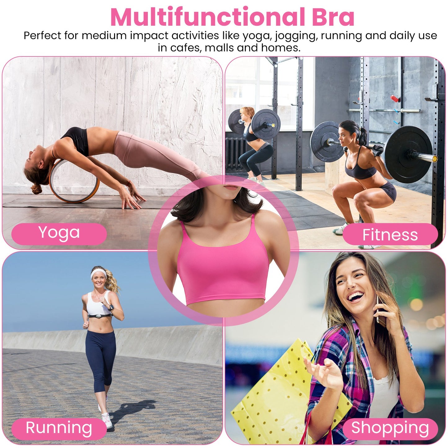 1Pc Women Strap Sport Bras Padded Strappy Crop Square Neck Low Impact Bras Sexy Fitness Tank Tops With Removable Pads Flat Straps For Gym Yoga Workout Running