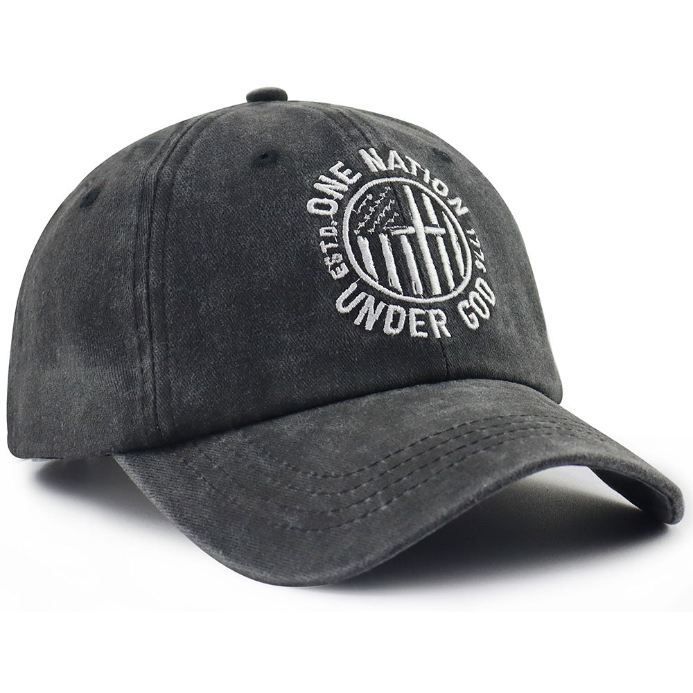 2pcs One Nation Under God Baseball Cap For Women Men, Adjustable Embroidered Wash Cotton Baseball Cap