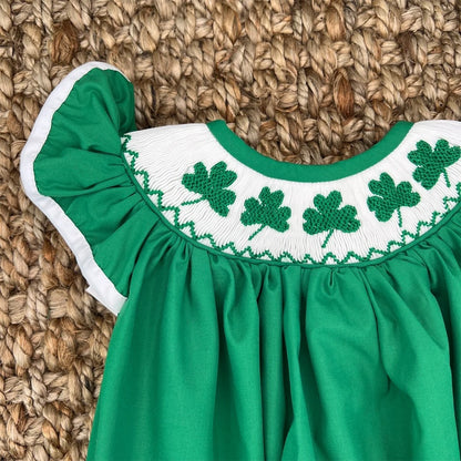 Baby Short Sleeve Romper With Clover Embroidery, Ruffle Trim Playsuit For Summer Vacation