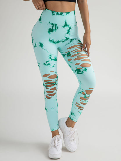 4 Pack New Style Hollow-Out Tie-Dye High-Waisted Tummy-Control Yoga Pants