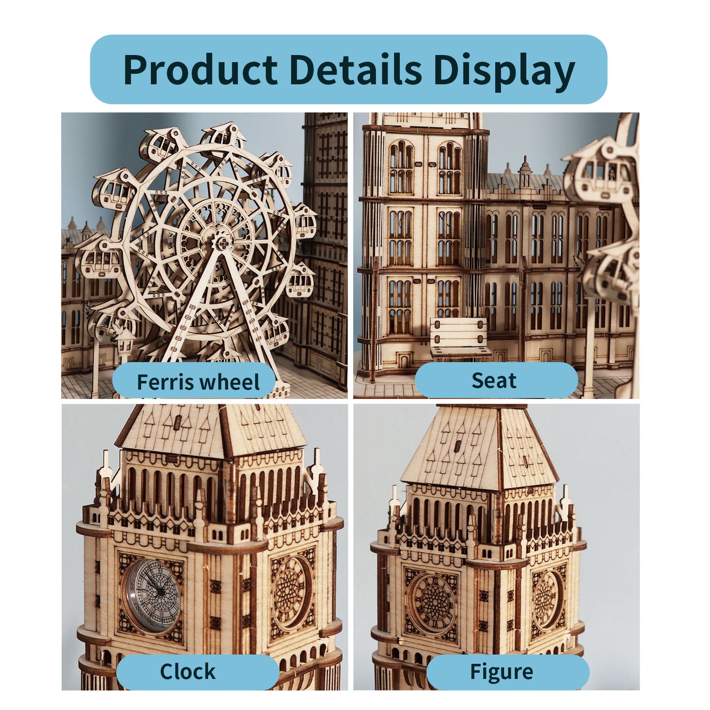 Sales Are Prohibited On The TEMU And SHEIN -MUSIC PARK 3D Wooden Puzzle Big Ben Model Kits Desktop Clock DIY Building Blocks Creative Gift Home Decor For Family Unique Christmas Gift