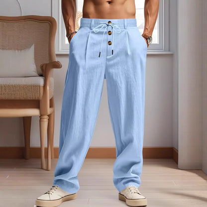 Men's Beach Trendy Button Loose Skin-friendly Breathable Sports Linen Trousers