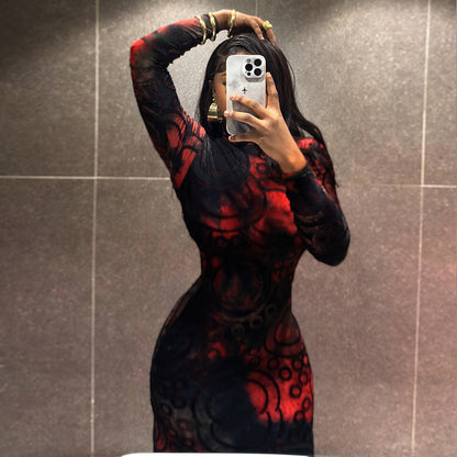 Stand Collar Long Sleeve Waist-trendy Dress