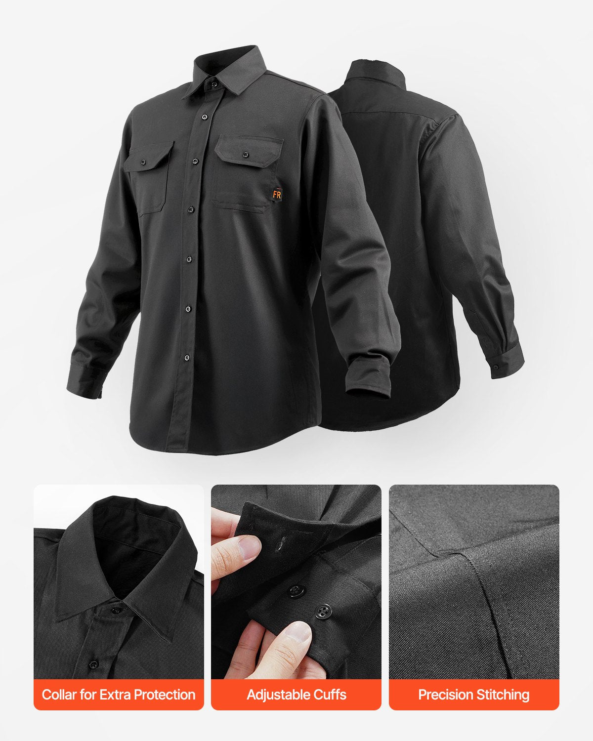 Flame Resistant Welding Jacket, 7oz. FR Shirts For Men, Machine Washable Cotton Heat-Resistant Welding Shirt, Meets ATPV 9.2 Cal/cm² Arc Rating - XXL Size