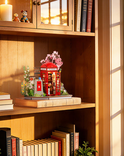 Robotime Cherry Blossom Book Stand 3D Wooden Puzzle Set - 116-Piece Mini Telephone Booth Model With LED Light, DIY Craft Toy, Home Desktop Decoration, Gift For Adults & Teens