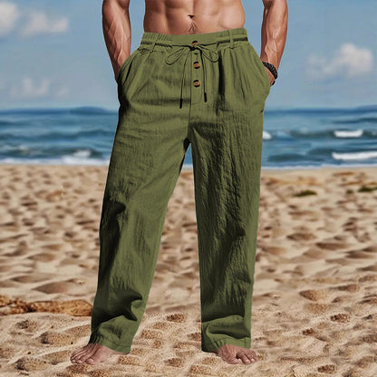 Men's Beach Trendy Button Loose Skin-friendly Breathable Sports Linen Trousers