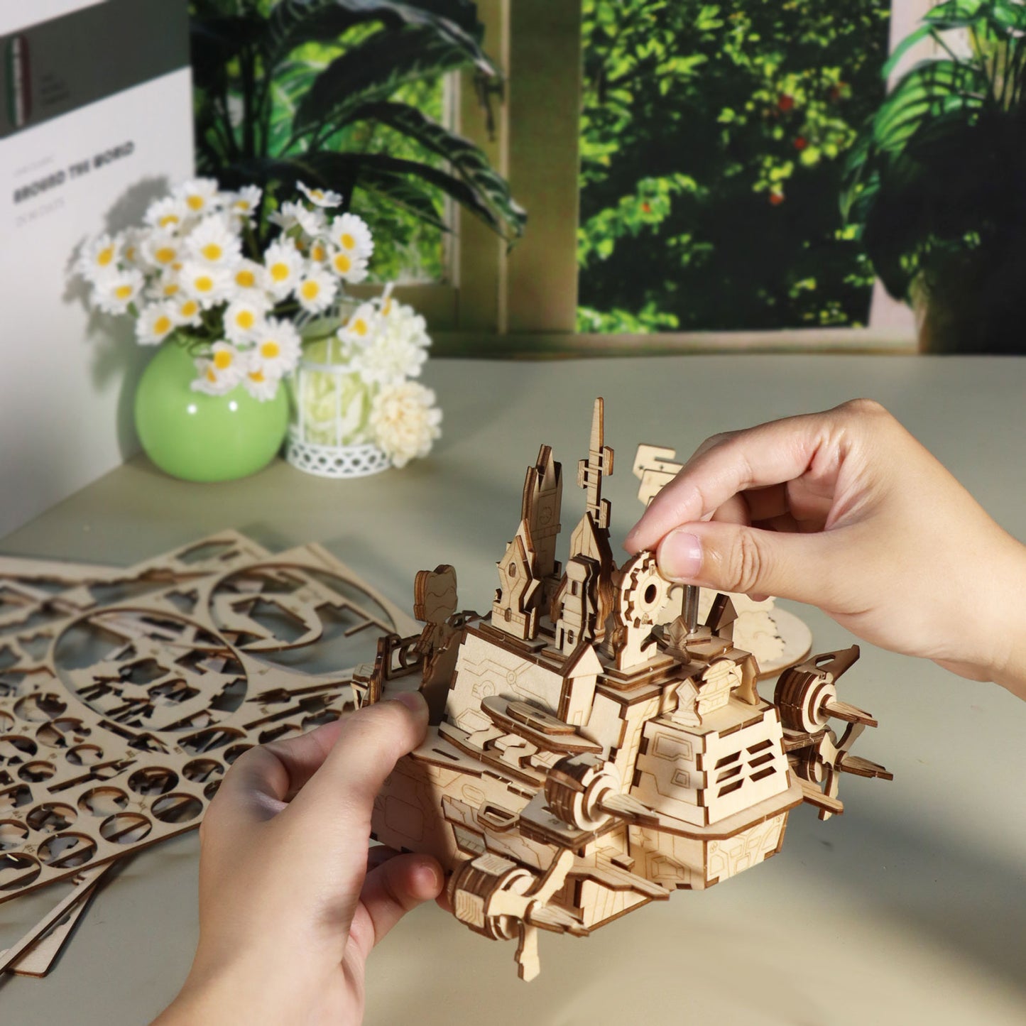 Sales Are Prohibited On The TEMU And SHEIN -MUSIC PARK 3D Wooden Puzzles Moving Castle Music Box Kits Castle Building Model DIY Crafts Birthday Gift For Women