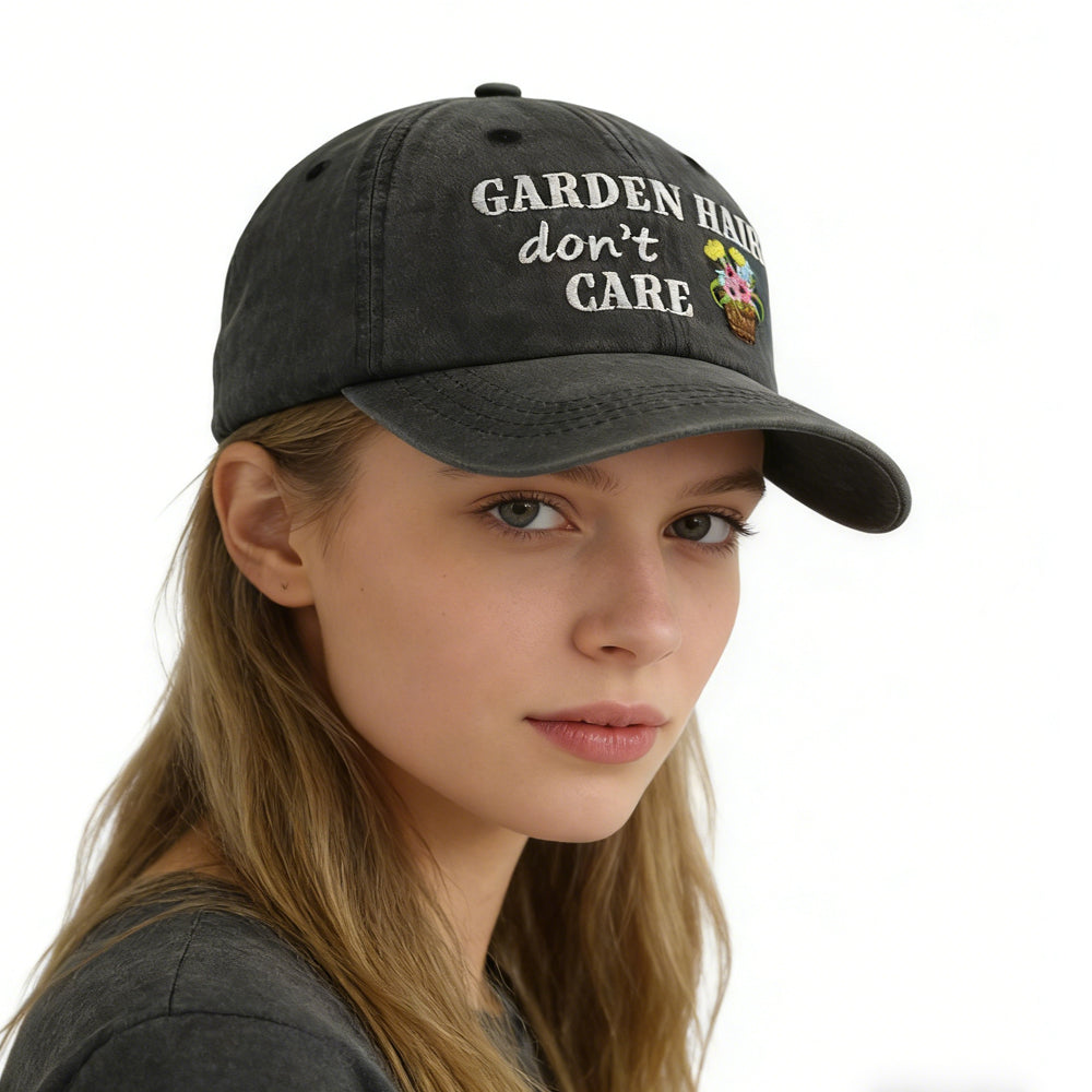 2pcs Garden Hair Hat For Men Women, Adjustable Embroidered Wash Cotton Baseball Cap