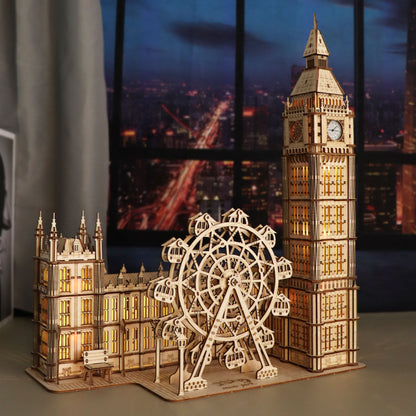 Sales Are Prohibited On The TEMU And SHEIN -MUSIC PARK 3D Wooden Puzzle Big Ben Model Kits Desktop Clock DIY Building Blocks Creative Gift Home Decor For Family Unique Christmas Gift