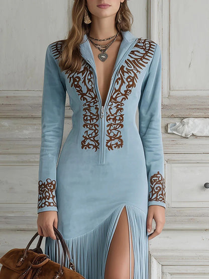Women's Retro Floral Zipper Dress