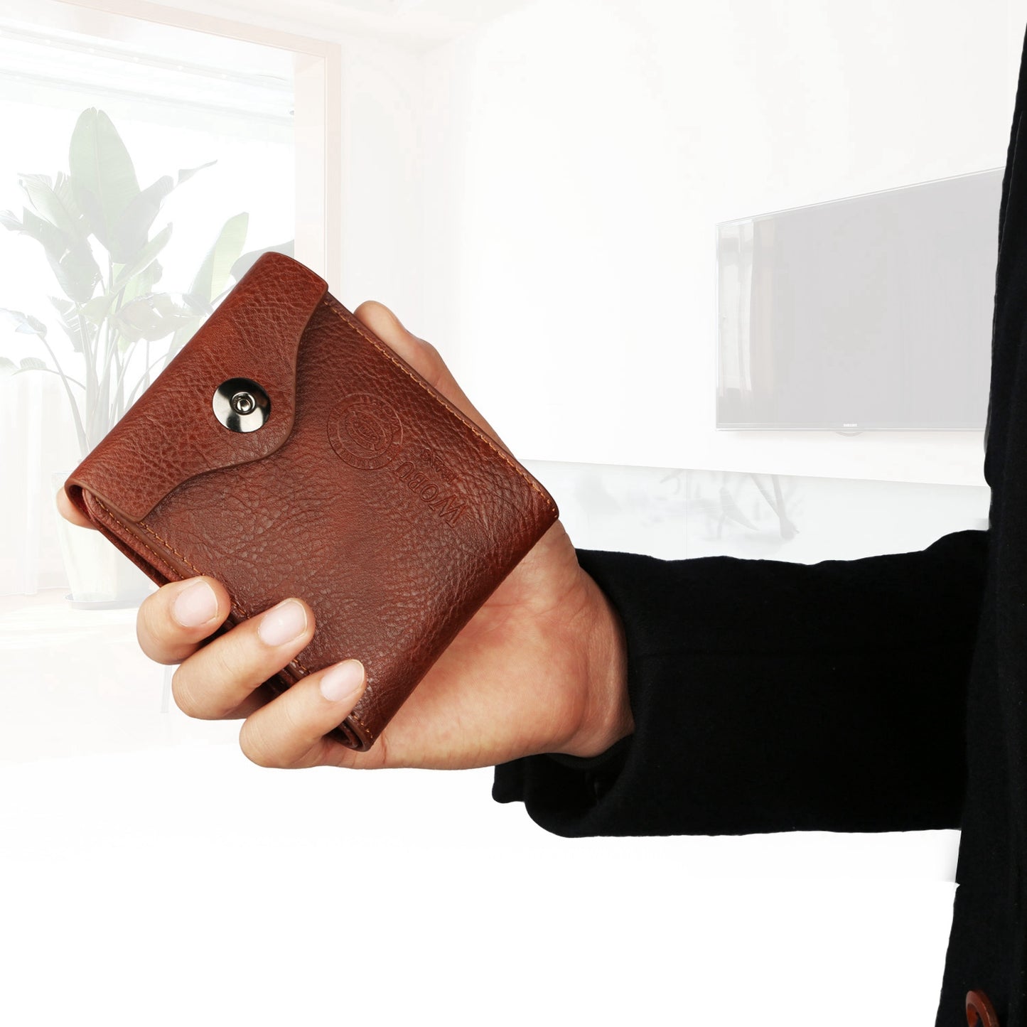 1Pc Men  Wallet PU Leather Purse Slim Card Holder Cases With 2 ID Window Coin Pocket
