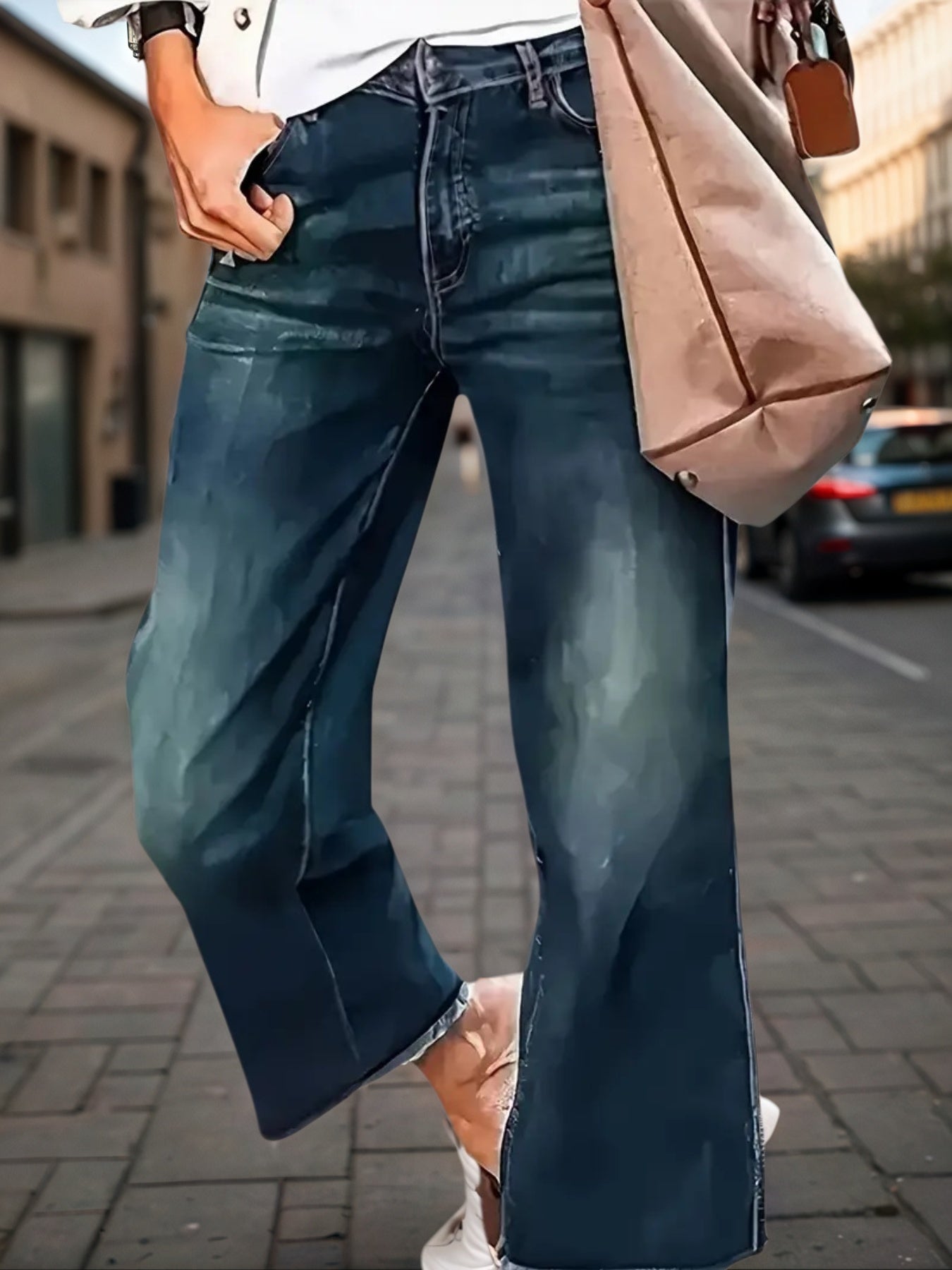 Women’s Denim Pants, Wide Leg Jeans, With Built-in Zipper Closure