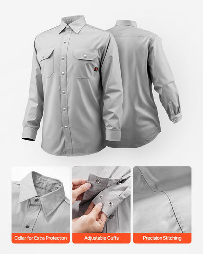 FR Shirts For Men, 7oz. Flame Resistant Welding Jacket, Machine Washable Cotton Heat-Resistant Welding Shirt, Meets ATPV 9.2 Cal/cm² Arc Rating - XXL Size