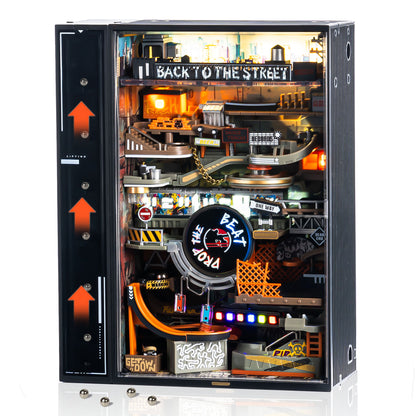 ROKR Parallel World Hip Hop Street Pinball Track, Mechanical 3D Puzzle With LED Lights And Automatic Lifting Function, USB Powered, Cyberpunk Desktop Ornament, DIY Model Assembly Kit MR03S