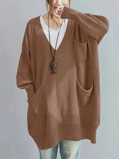 Loose-fitting V-neck Long Sleeves Outerwear Sweater