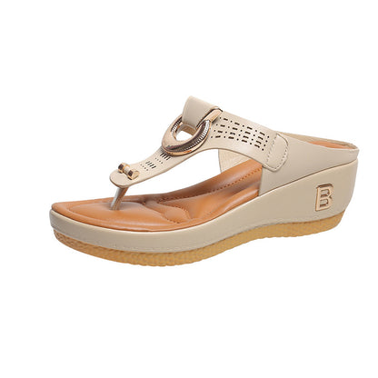 Women's Flower Wedge Heel Platform Flip Flops Plus Size Beach Slippers