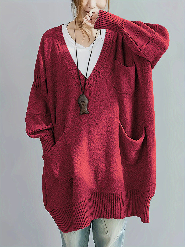 Loose-fitting V-neck Long Sleeves Outerwear Sweater