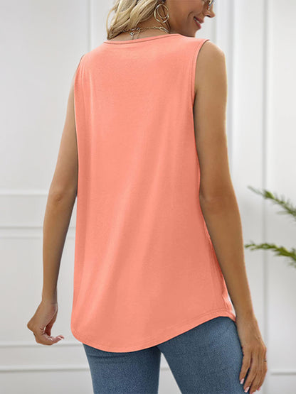 2-piece Women's Vest Pleated Square Neck Sleeveless Tuxedo Top