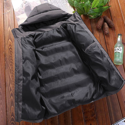 Winter Men's Solid Color Hooded Padded Coat