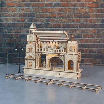 Sales Are Prohibited On The TEMU And SHEIN -MUSIC PARK3D Wooden Puzzle Railway Station Model Kits To Build Wooden Construction Handmade DIY Craft Unique Gift For Christmas