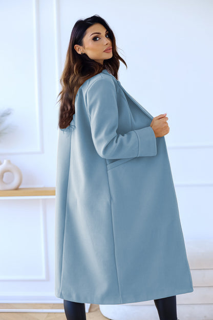 Simple Double Breasted Long Sleeve Lapel Button Woolen Coat