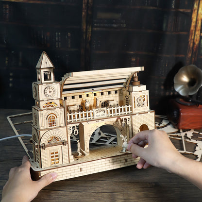 Sales Are Prohibited On The TEMU And SHEIN -MUSIC PARK3D Wooden Puzzle Railway Station Model Kits To Build Wooden Construction Handmade DIY Craft Unique Gift For Christmas