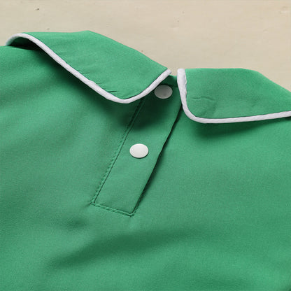 Baby Green Lapel Short Sleeve Romper Clover Print Button Detail Playsuit With Snap Closure