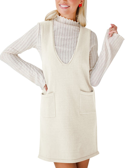 Casual Pocket Sweater Suspender Skirt