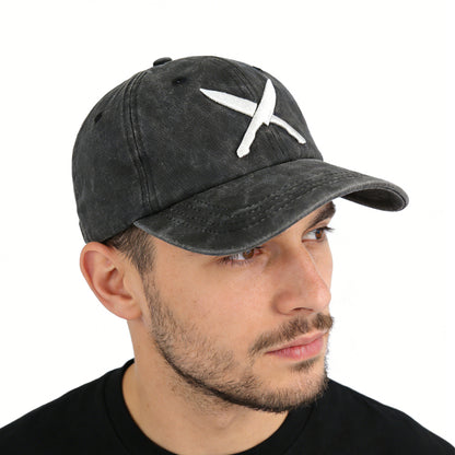 2pcs Knives Black Hat For Women Men, Adjustable Embroidered Wash Cotton Baseball Cap