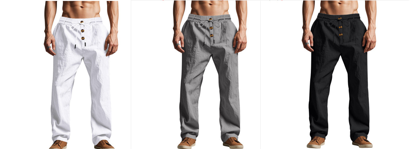 Men's Beach Trendy Button Loose Skin-friendly Breathable Sports Linen Trousers