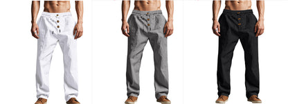 Men's Beach Trendy Button Loose Skin-friendly Breathable Sports Linen Trousers