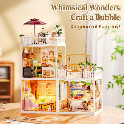Rolife Super Creators DIY Plastic Mini House Building Set - 3D Puzzle With LED Lights, Compatible With Mini Figures, Multiple Themes Available, Suitable For Teenagers And Adults,DW023 DW024 DW025