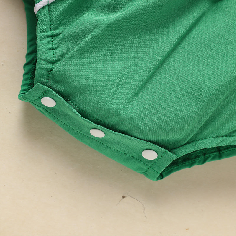 Baby Green Lapel Short Sleeve Romper Clover Print Button Detail Playsuit With Snap Closure