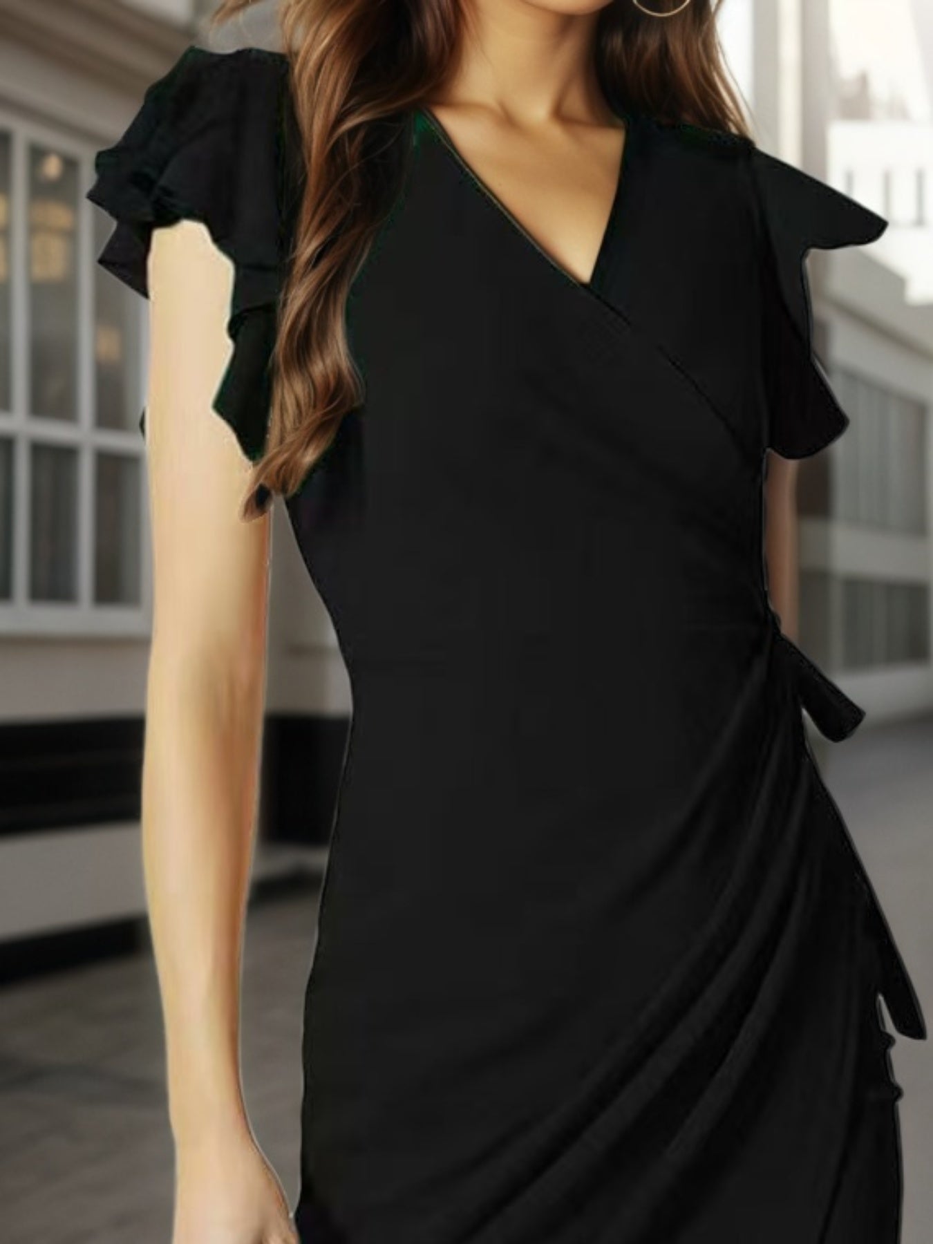 Middle Eastern New Women’s Deep V-neck Pleated Sleeve Tight Casual Fashion Dress