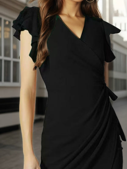 Middle Eastern New Women’s Deep V-neck Pleated Sleeve Tight Casual Fashion Dress