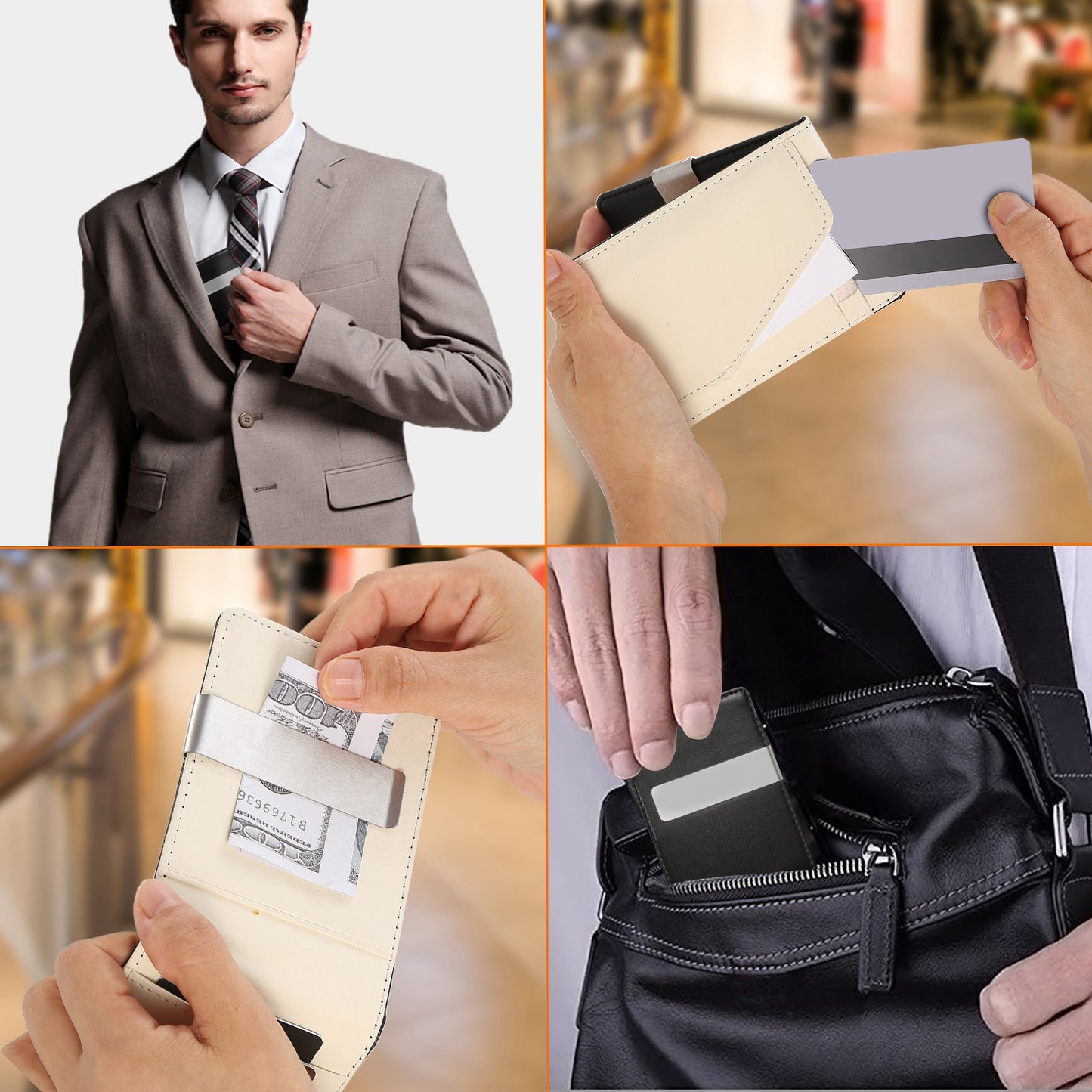 1Pc Unisex PU Leather Wallet For Women Blocking Slim Credit Card Holder With Money Clip