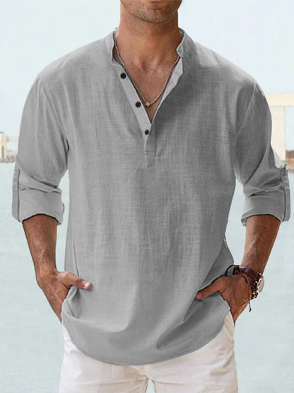 New Men's Casual Blouse Cotton Linen Shirt Loose Tops Long Sleeve Tee Shirt Spring Autumn Casual Handsome Men's Shirts