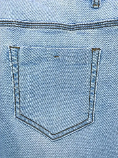 High Waisted Button Slim Fit Ripped Jeans - Made Of Light Blue Old Denim Fabric With Built-in Zipper, Elastic And Breathable, Street Style Jeans, High Waisted Jeans